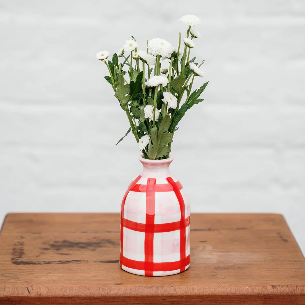 Bud Vase - Pink & red Gingham