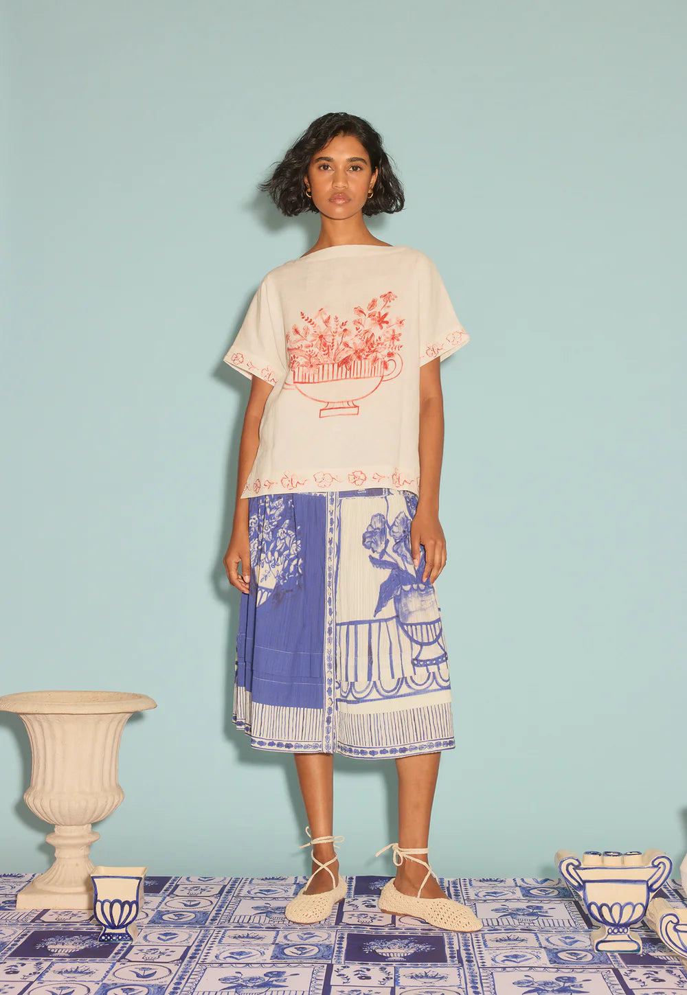 Coco Pintuck Skirt - Lyon Tile