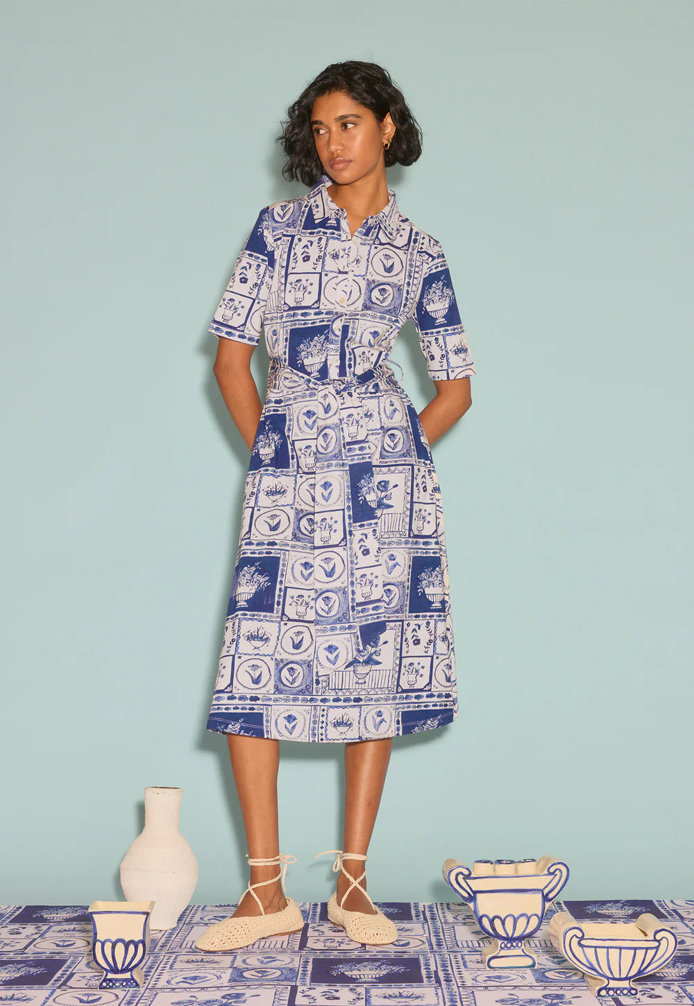 Vera Short Sleeve Dress - Lyon Tile
