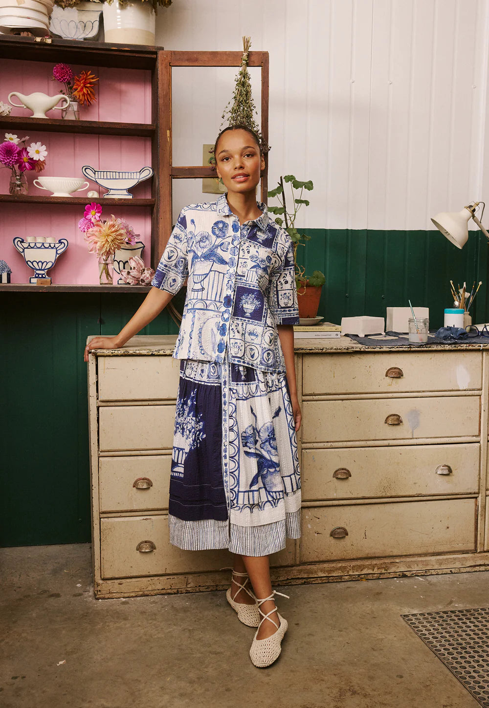 Coco Pintuck Skirt - Lyon Tile