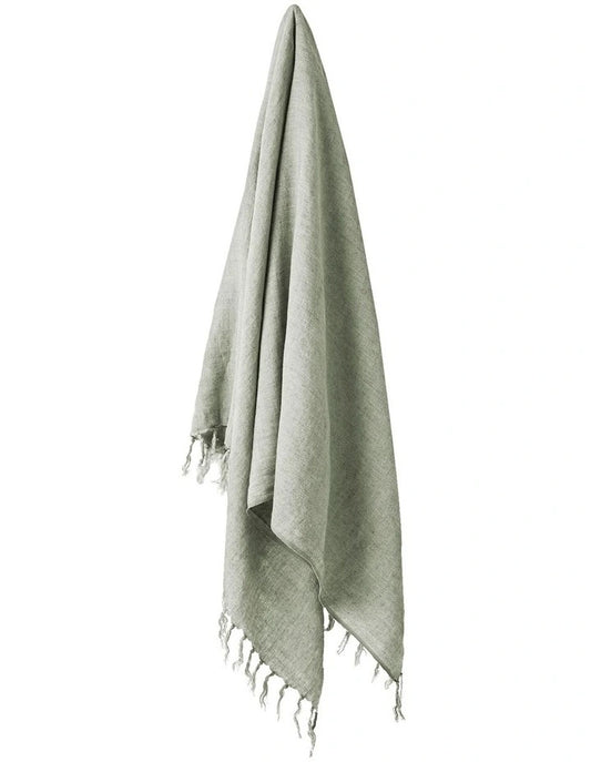 Sage  Vintage Linen Fringe Throw