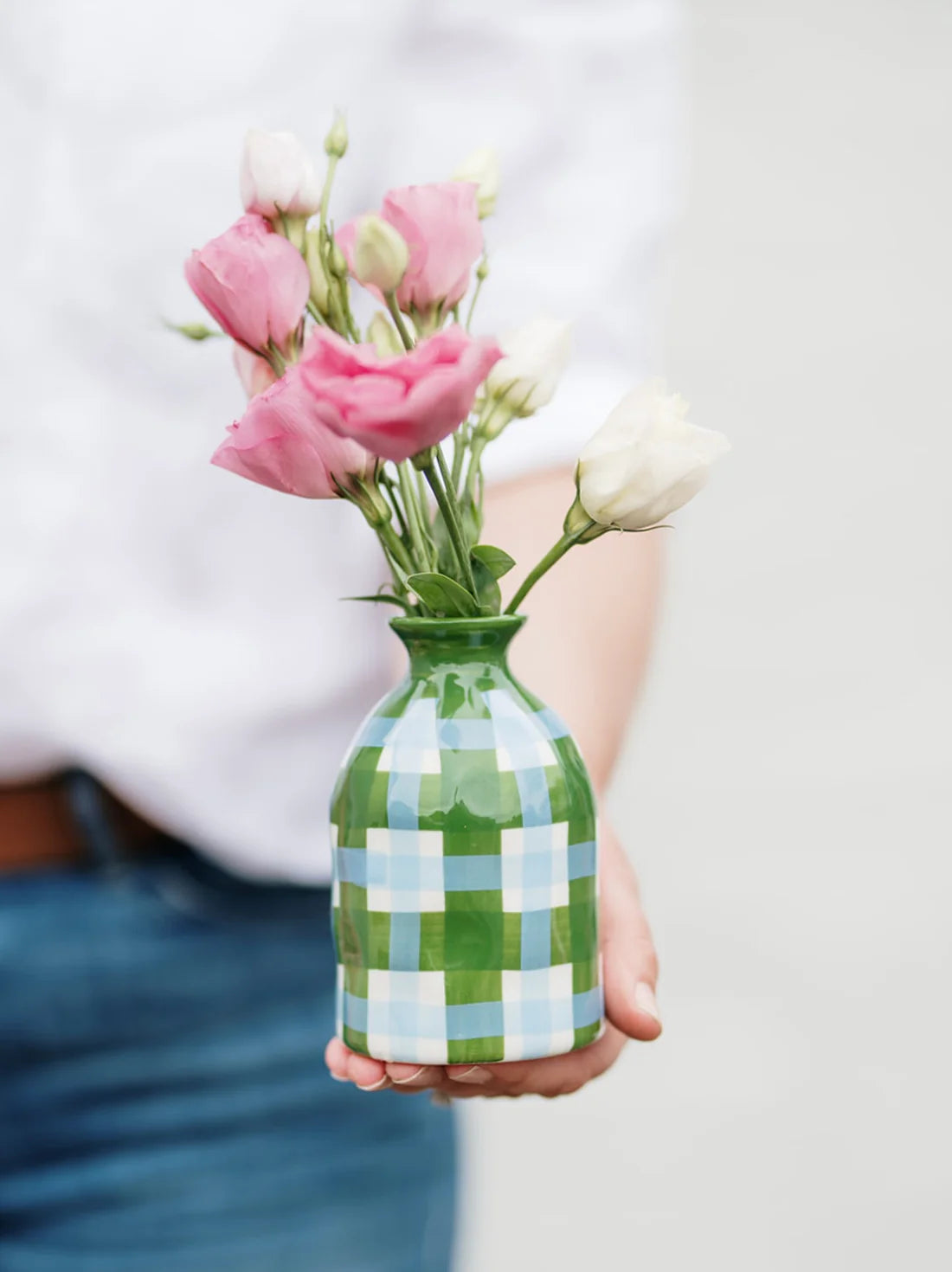 Bud Vase - Emerald & Cornflour Gingham