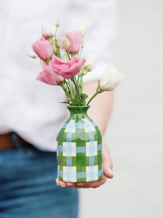 Bud Vase - Emerald & Cornflour Gingham