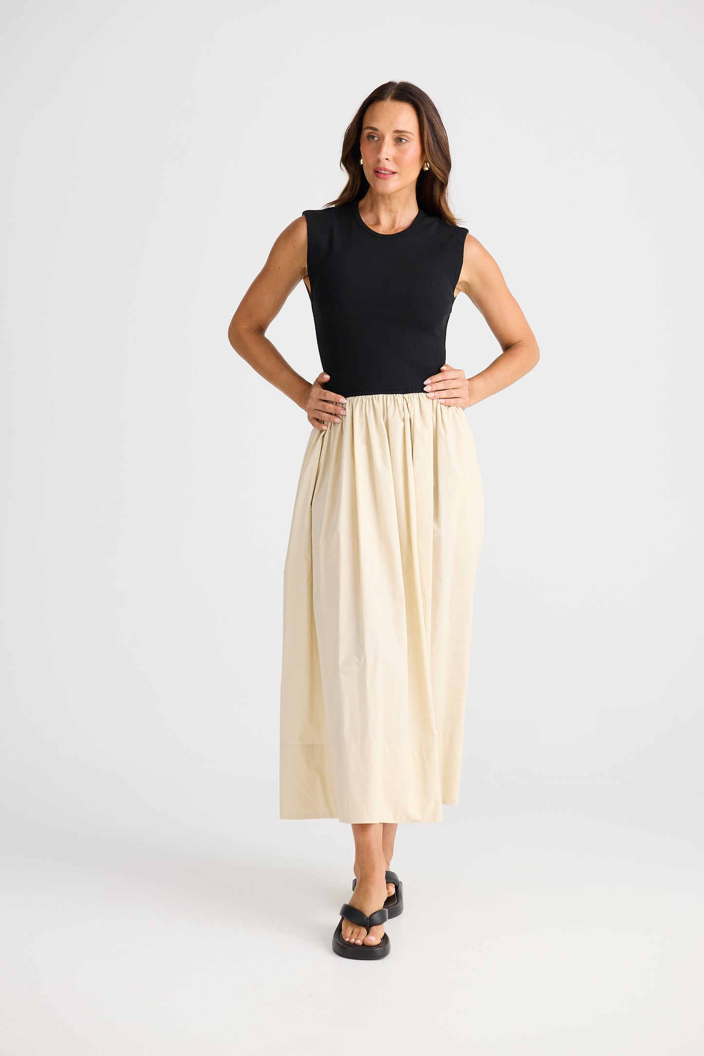 Daphne Dress - Ecru w Black