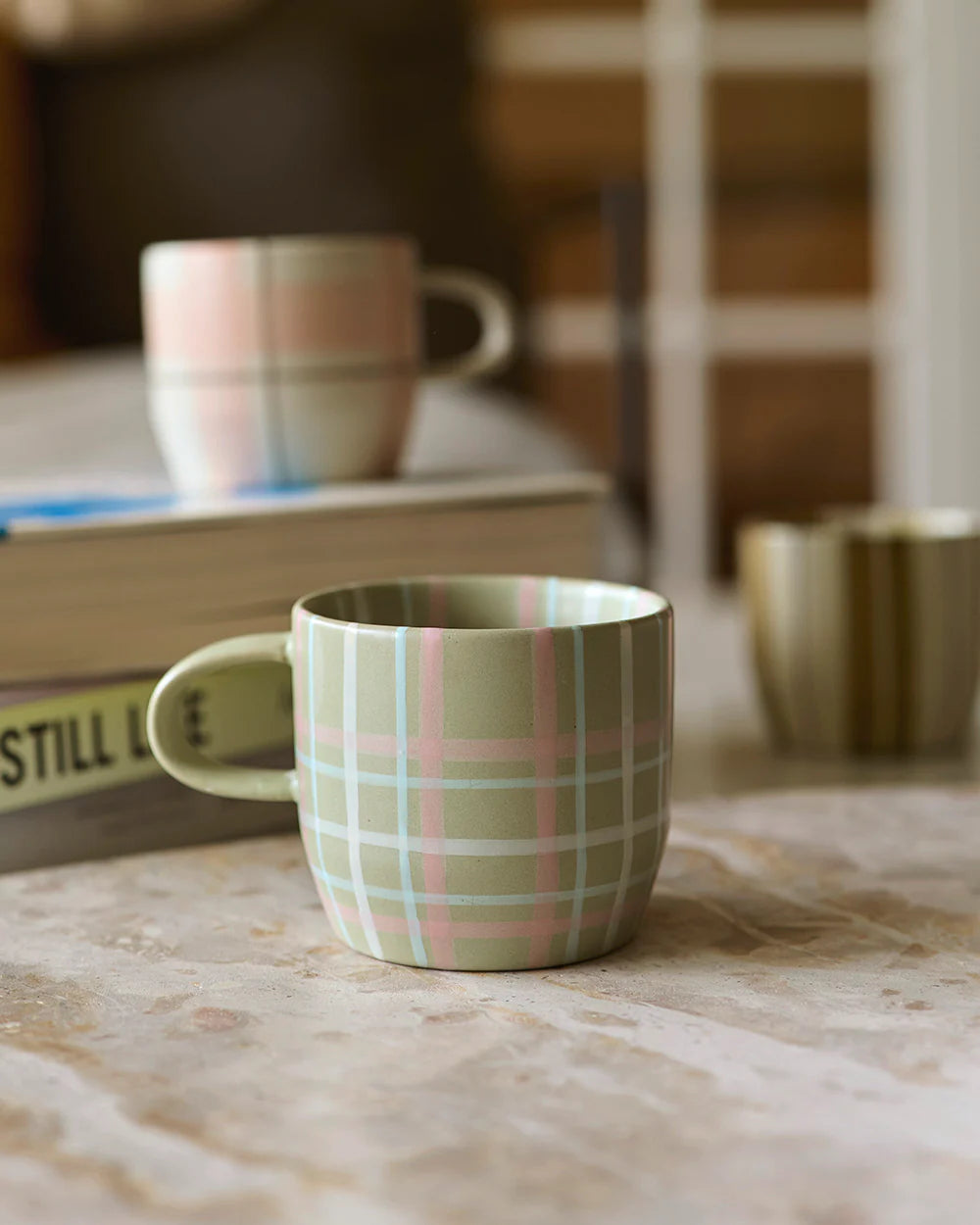 Cat's Pyjamas Mug - Sage And blush Check