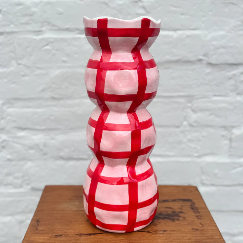 3 Tier Vase - Red & Pink Gingham