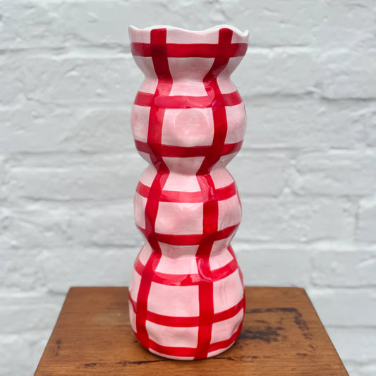 3 Tier Vase - Red & Pink Gingham