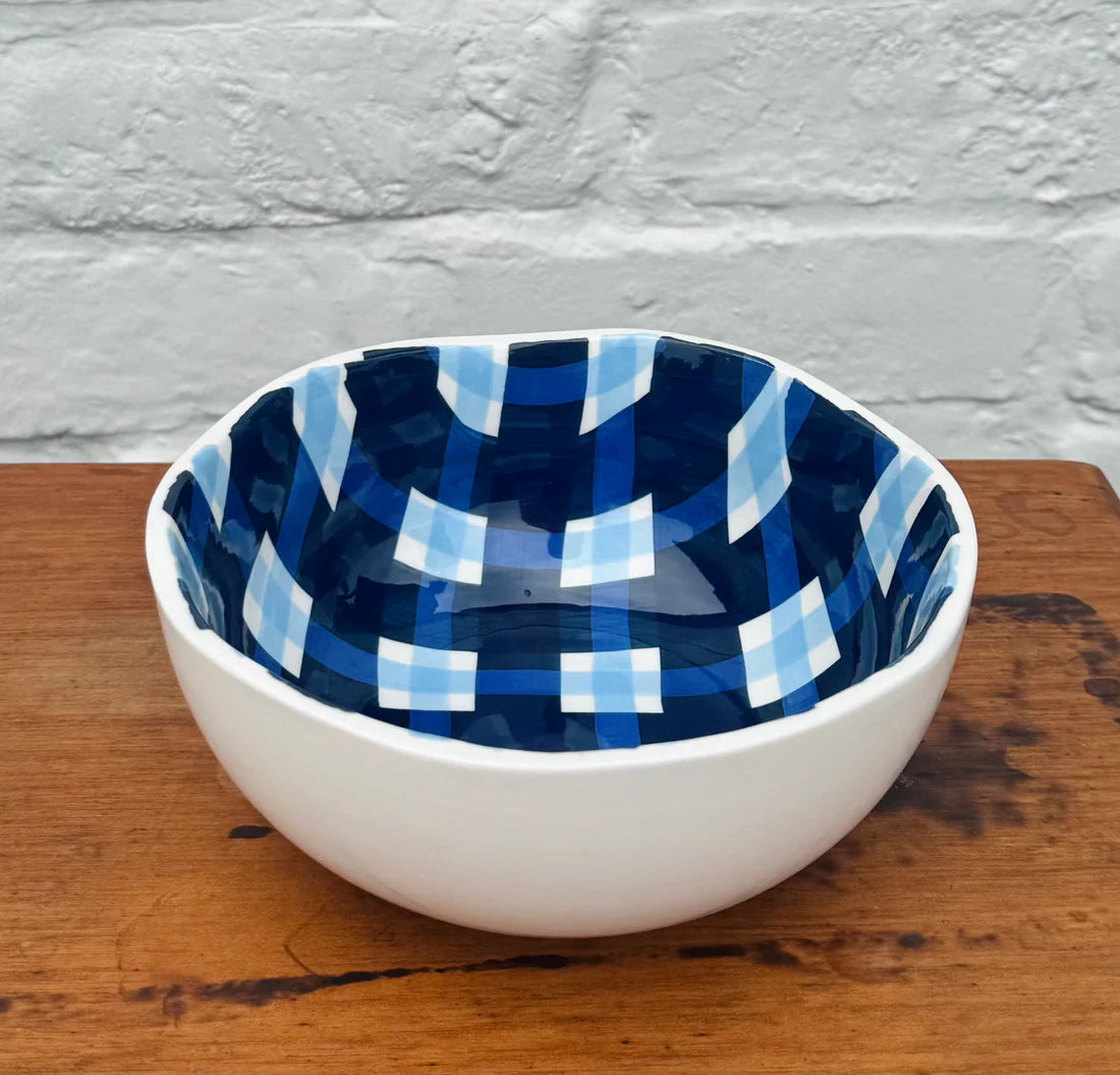 Medium Bowl - Navy & Cornflower Gingham