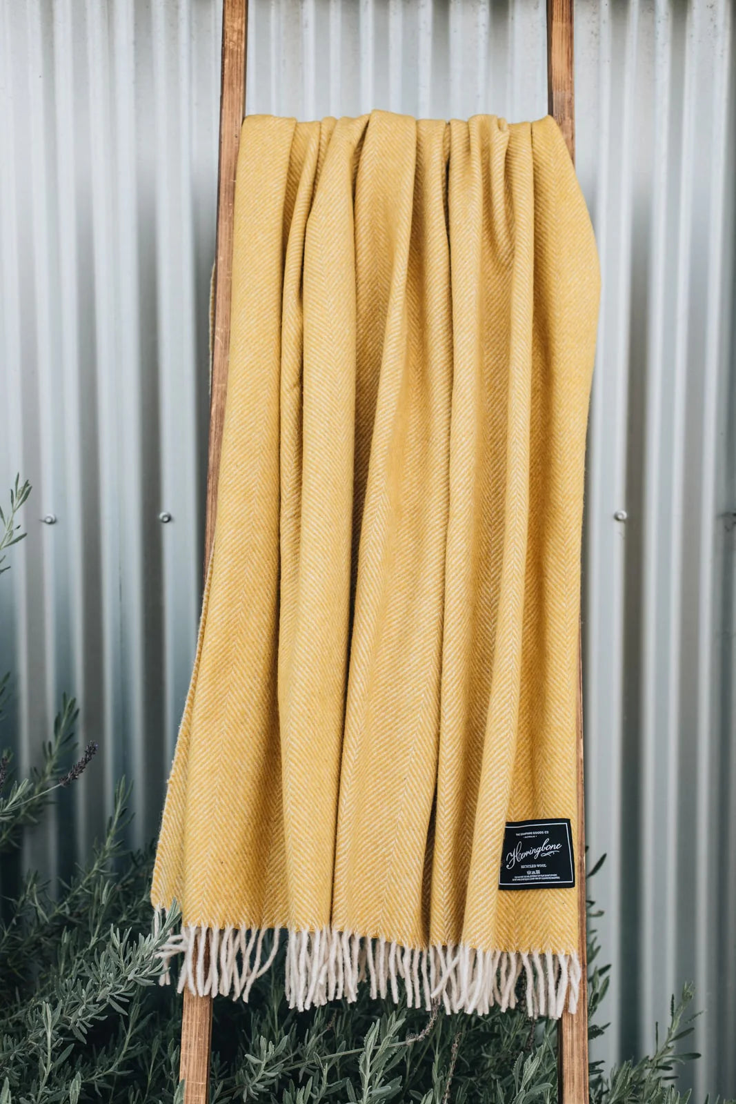 Herringbone Collection Recycled Wool Blanket - Saffron