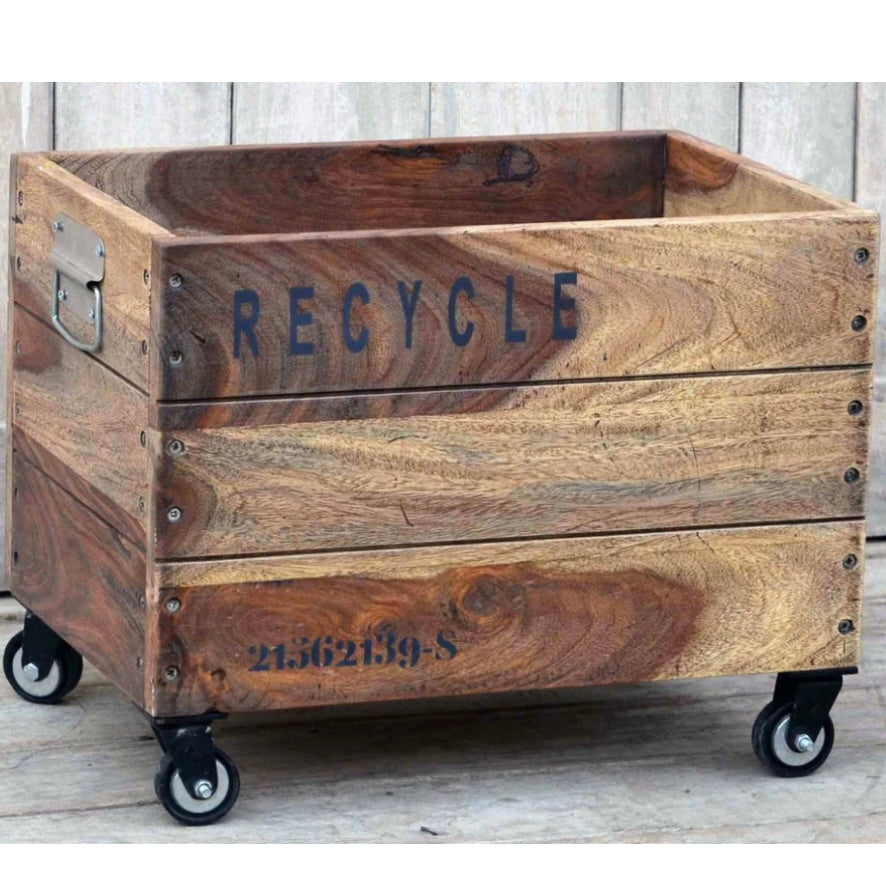 Recycle Basket on Cast iron Wheels