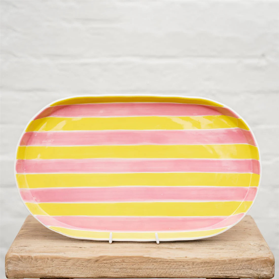 Oval Platter | Pink & Yellow Stripe