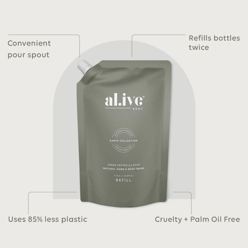 al.ive 1 Litre Wash Refill - Green Pepper & Lotus