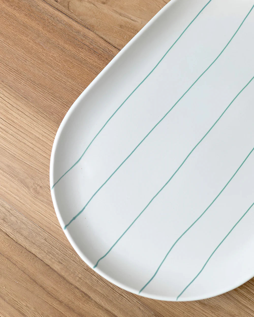 Coastal Junction serving Plate - Cream with Green Stripe