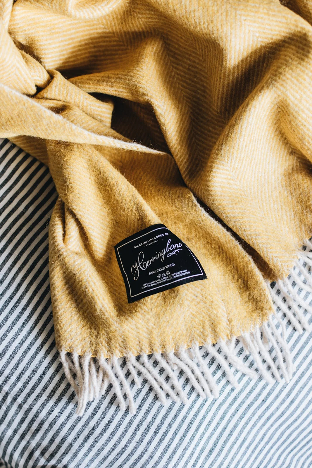 Herringbone Collection Recycled Wool Blanket - Saffron