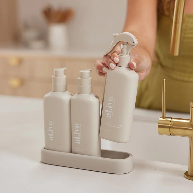 al.ive Dishwashing Liquid, Hand Wash & Bench Spray + Tray, Premium Kitchen Trio