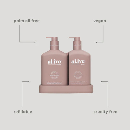 al.ive Wash & Lotion Duo + Tray - Raspberry blossum + Juniper