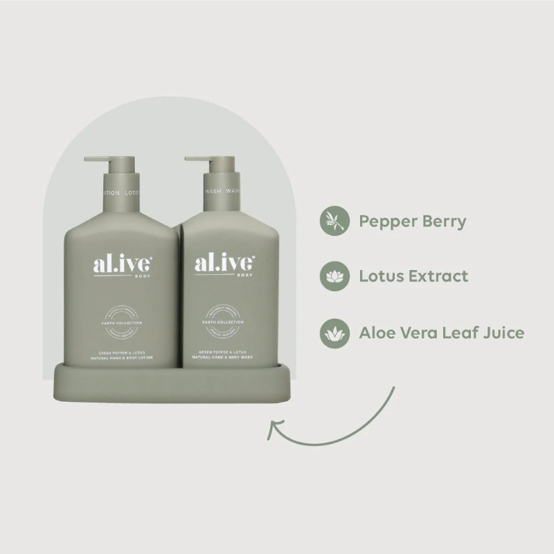 al.ive Wash & Lotion Duo + Tray - Green Pepper & Lotus