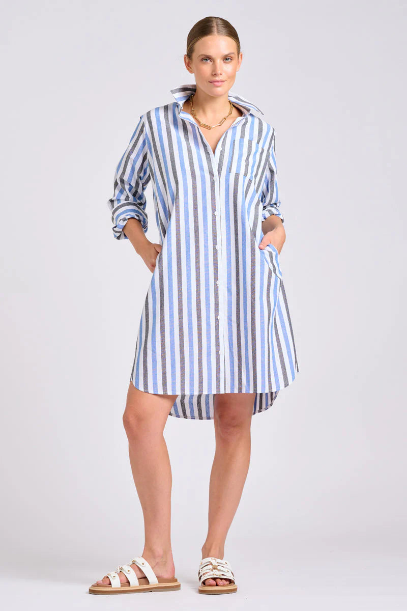 Classic Shirt Dress - Blue Stripe