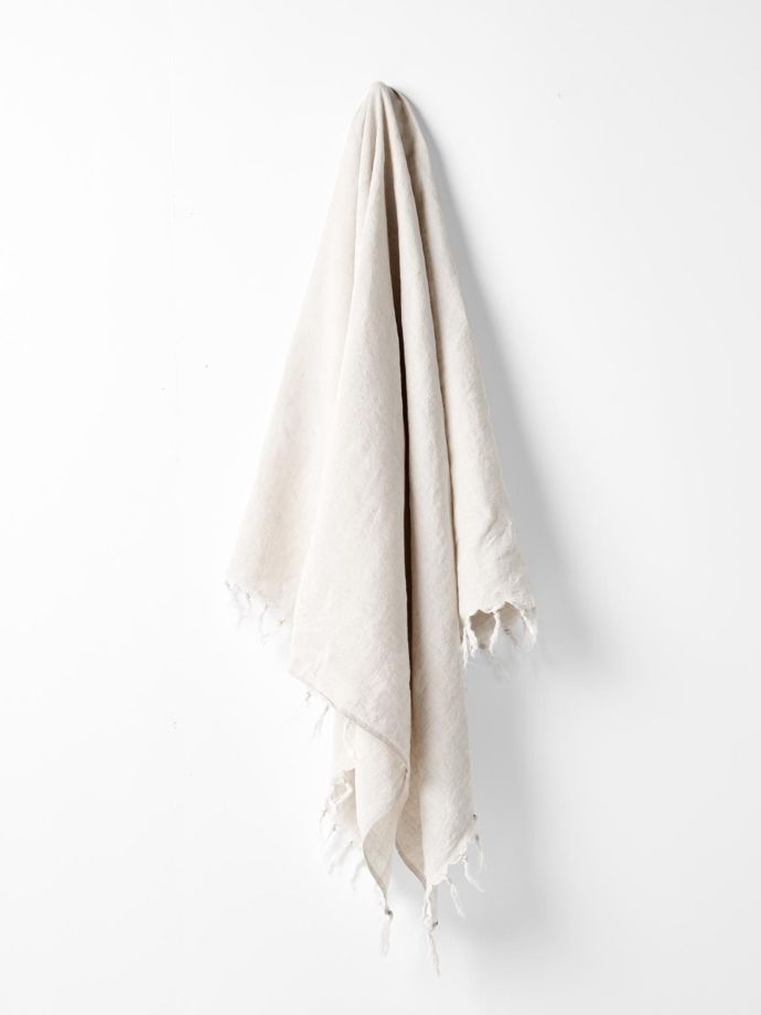 Sand Vintage Linen Fringe Throw