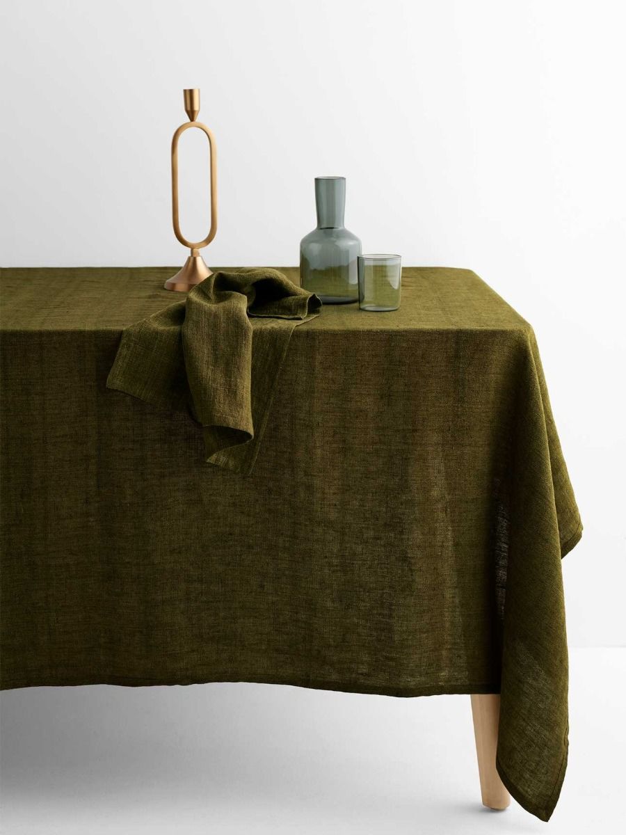 Vintage Linen Tablecloth Khaki
