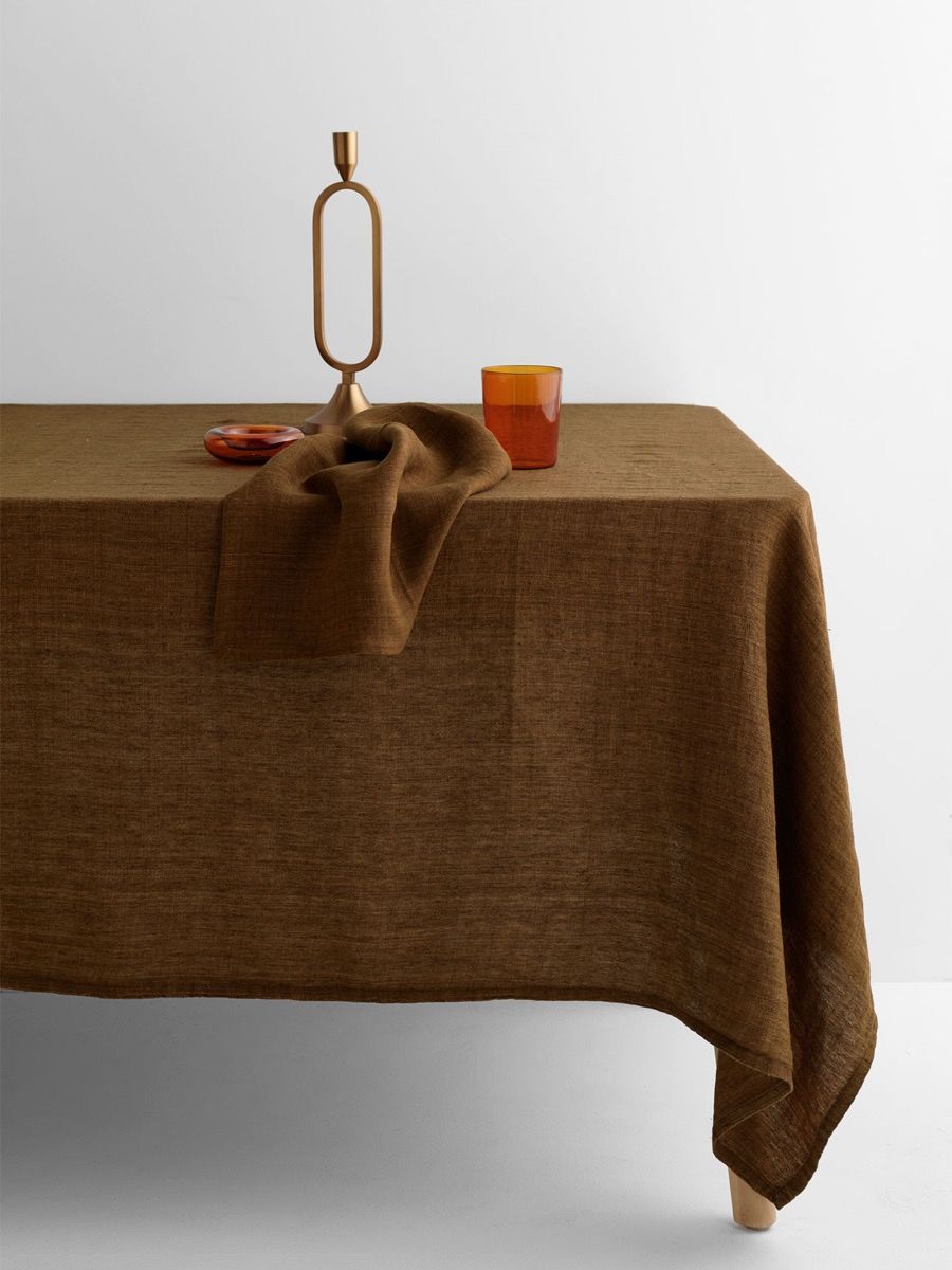 Vintage Linen Tablecloth Tabacco