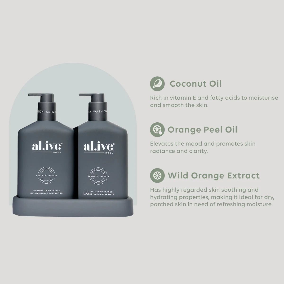 al.ive Wash & Lotion Duo + Tray - Coconut & Wild Orange