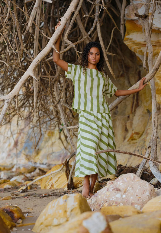 NANCYBIRD | Dolman Top - Green Stripe