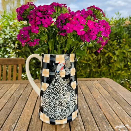 Guinea Fowl Black & Beige Gingham Jug