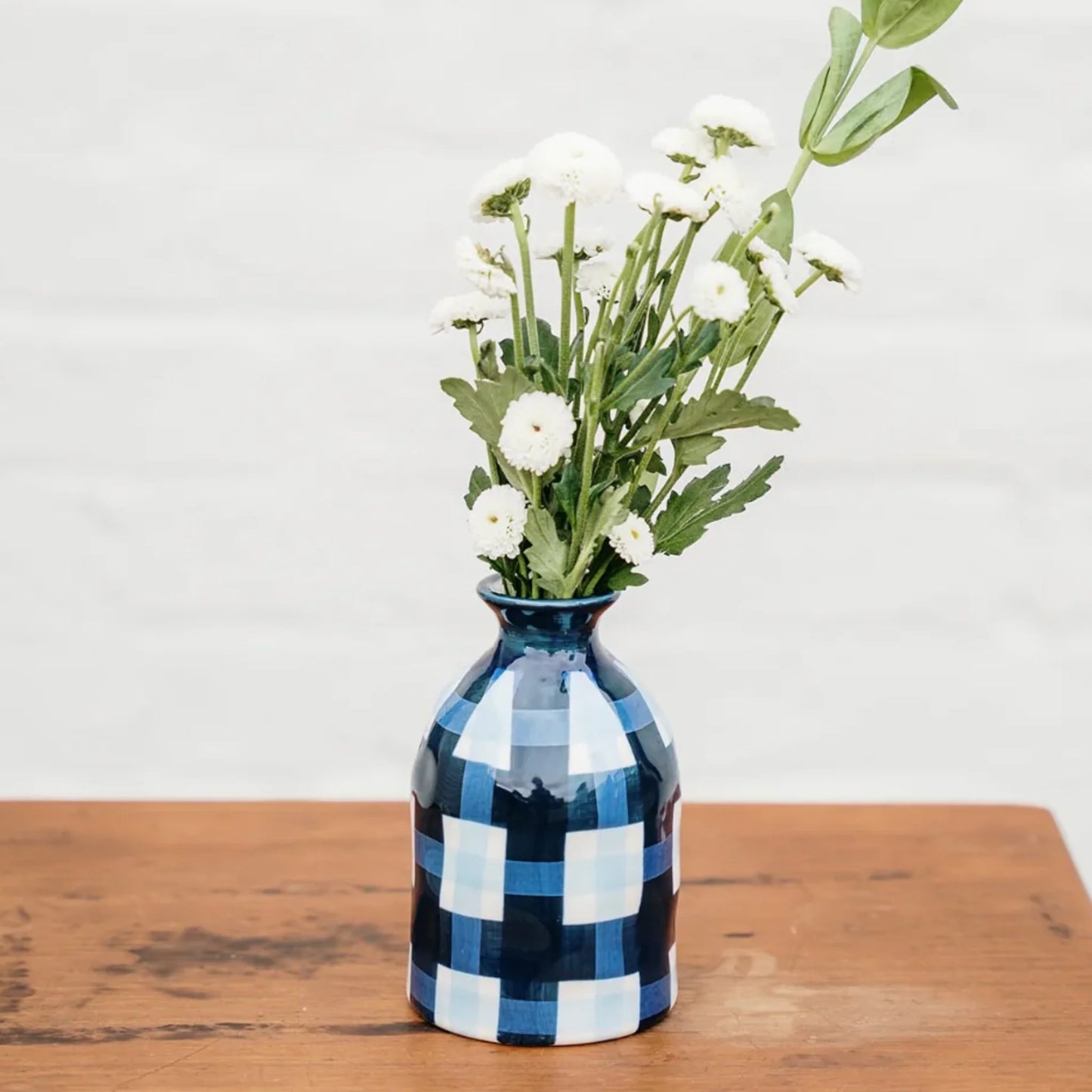 Bud Vase - Navy & Cornflour Gingham