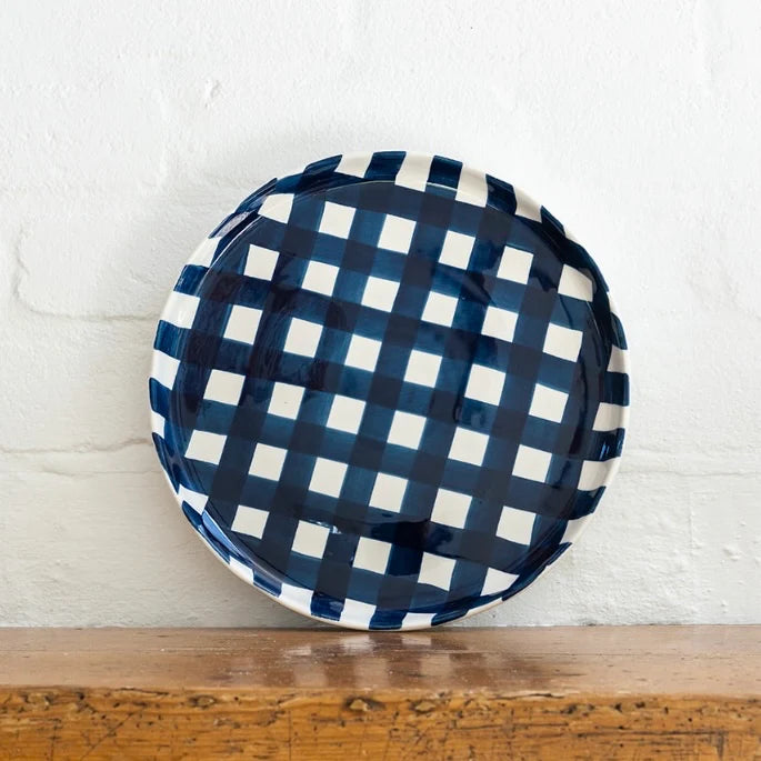 Navy Gingham platter