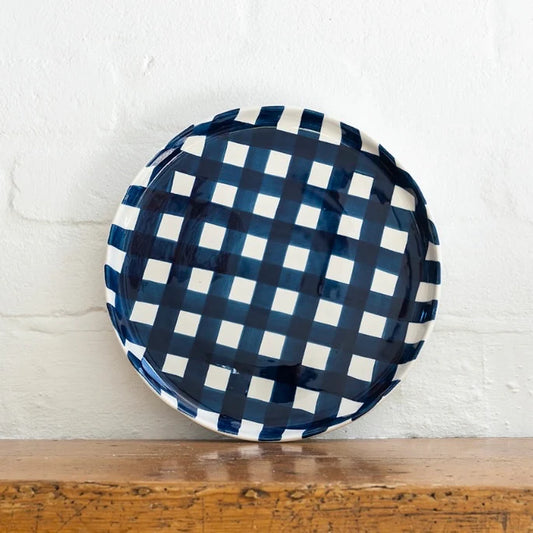 Navy Gingham platter