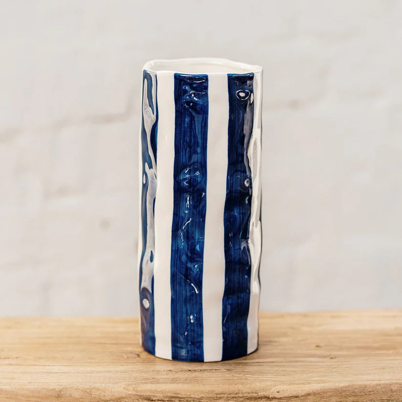 Navy & White Stripe Vase - MED