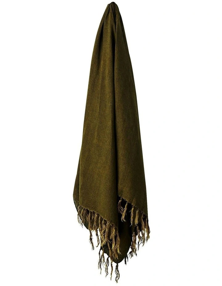 Khaki    Vintage Linen Fringe Throw