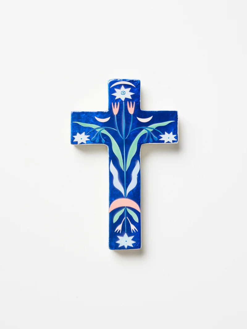 Fable Blue Small floral cross