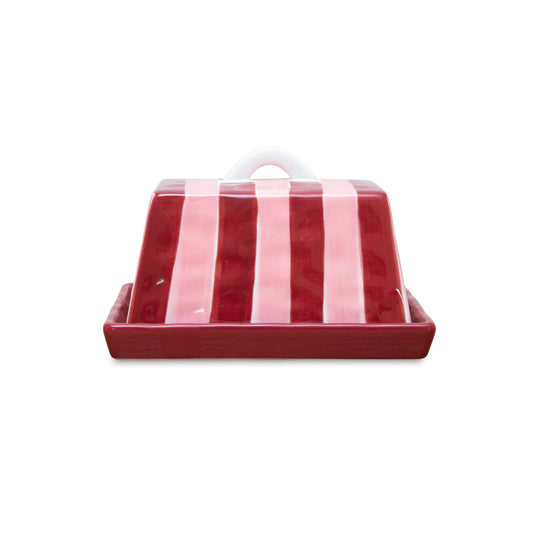 Butter Dish - Pink & Burgundy Stripe