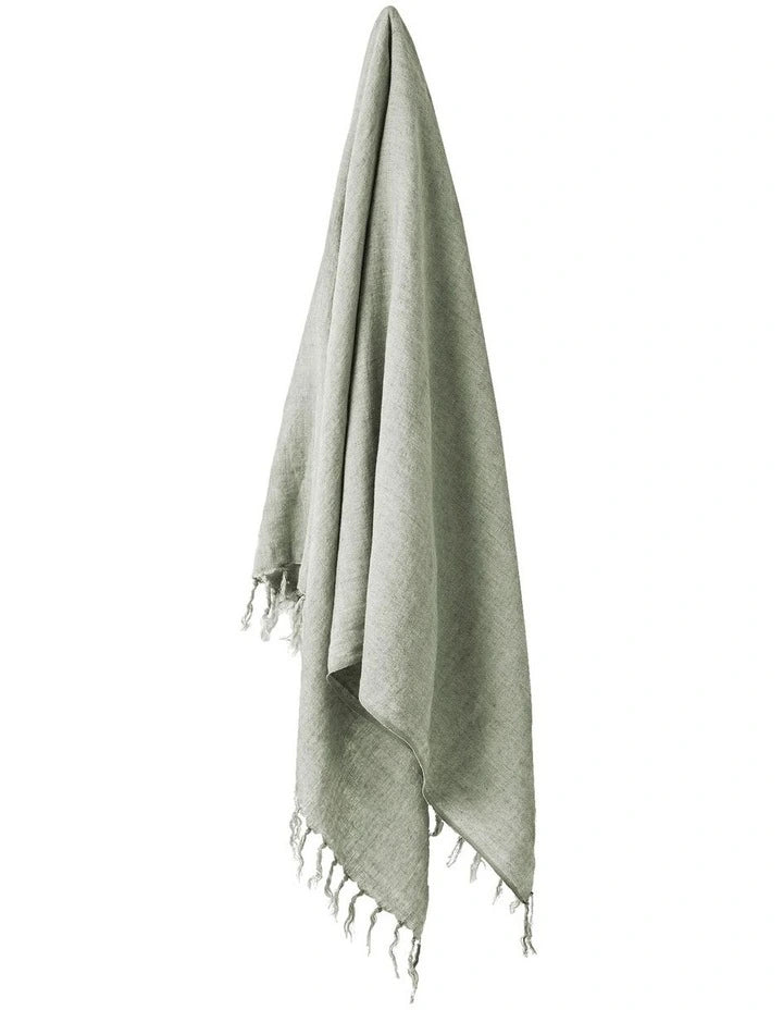 Sage  Vintage Linen Fringe Throw