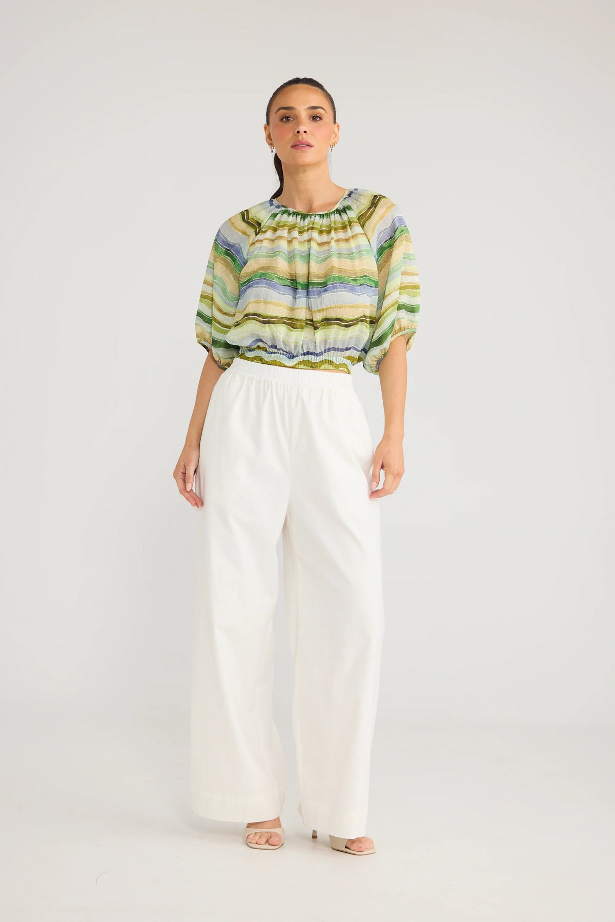 BRAVE + TRUE | Tamara Top - Blue Painterly Stripe