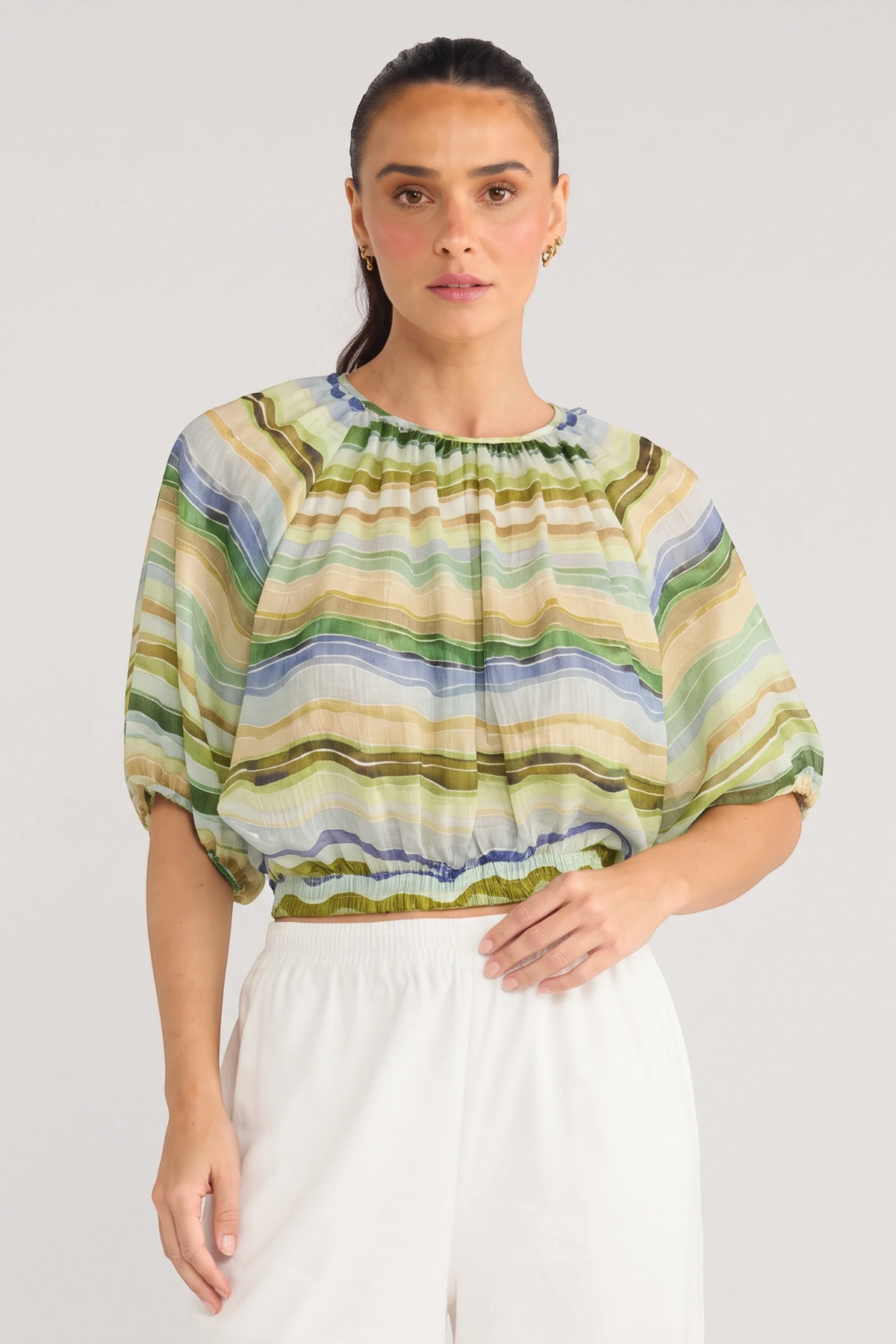 BRAVE + TRUE | Tamara Top - Blue Painterly Stripe