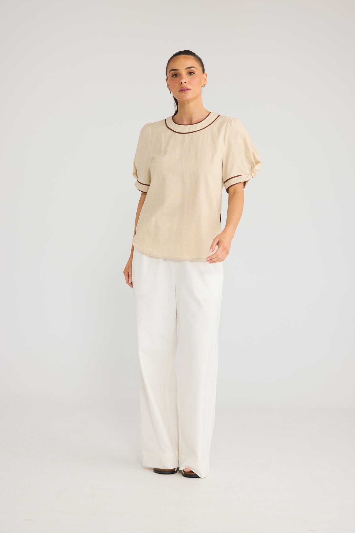 BRAVE + TRUE | Adeline Top - Natural with Chocolate