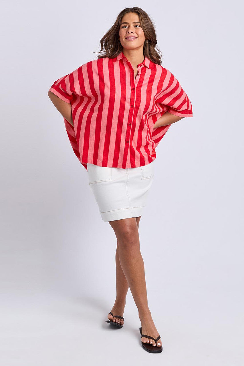 ELM Palermo Linen Blend Stipe Shirt - Poppy