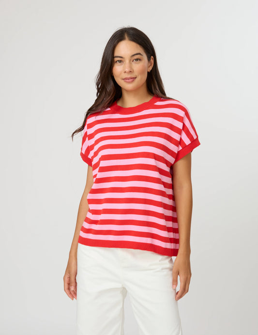 STELLA + GEMMA Gwen Tee - Pink/Red Stripe