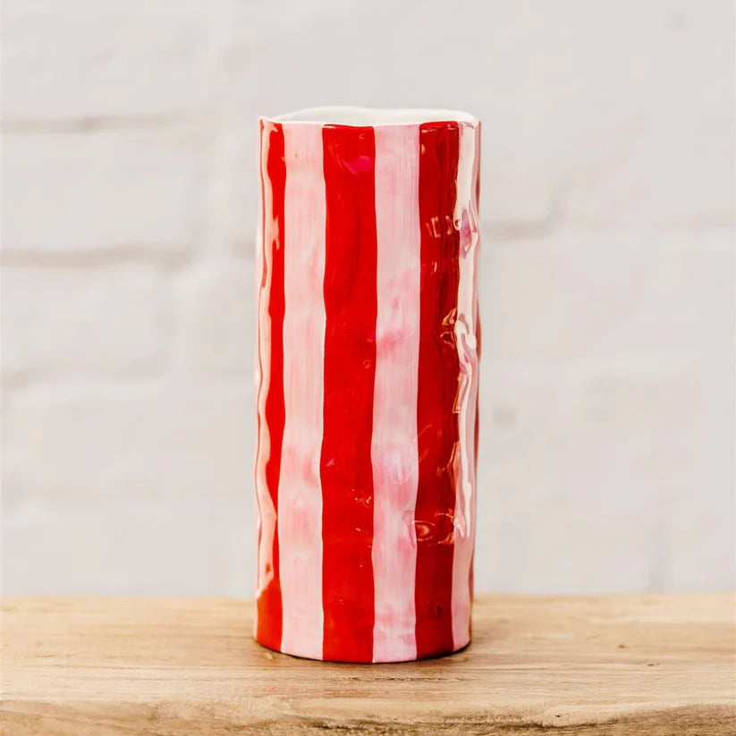 Red  & Pink Stripe Vase - MED