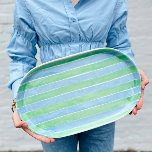 Oval platter - Blue & Mint green