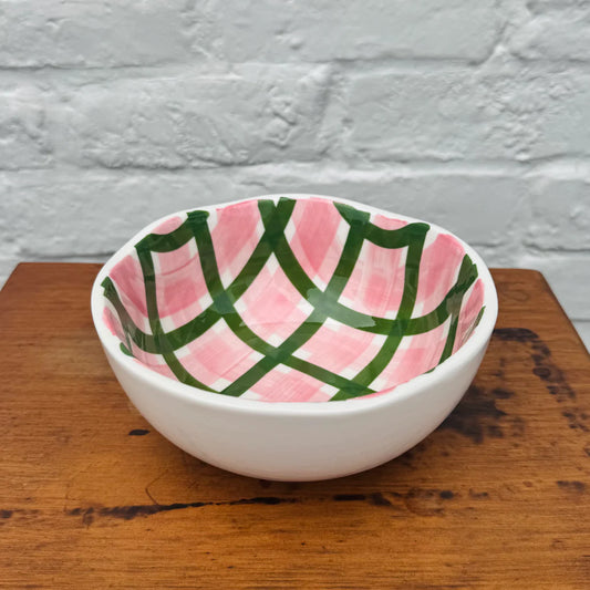 Medium Bowl - Dark green & Pink Gingham