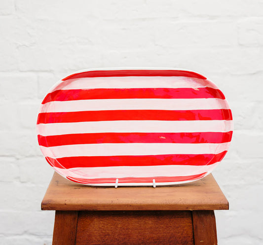 Oval Platter | Pink & Red Stripe