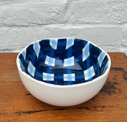 Medium Bowl - Navy & Cornflower Gingham