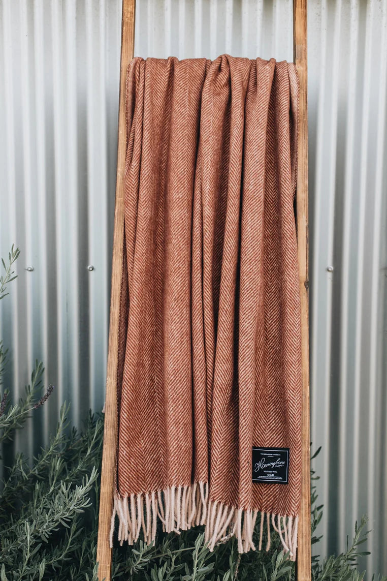 Herringbone Collection Recycled Wool Blanket - Russet