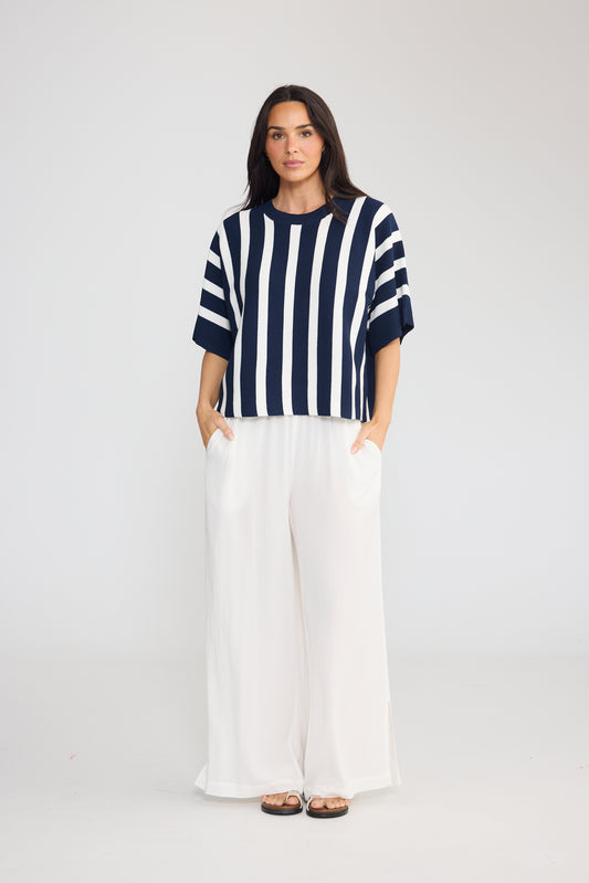 Taris Knit Top - Navy Stripe