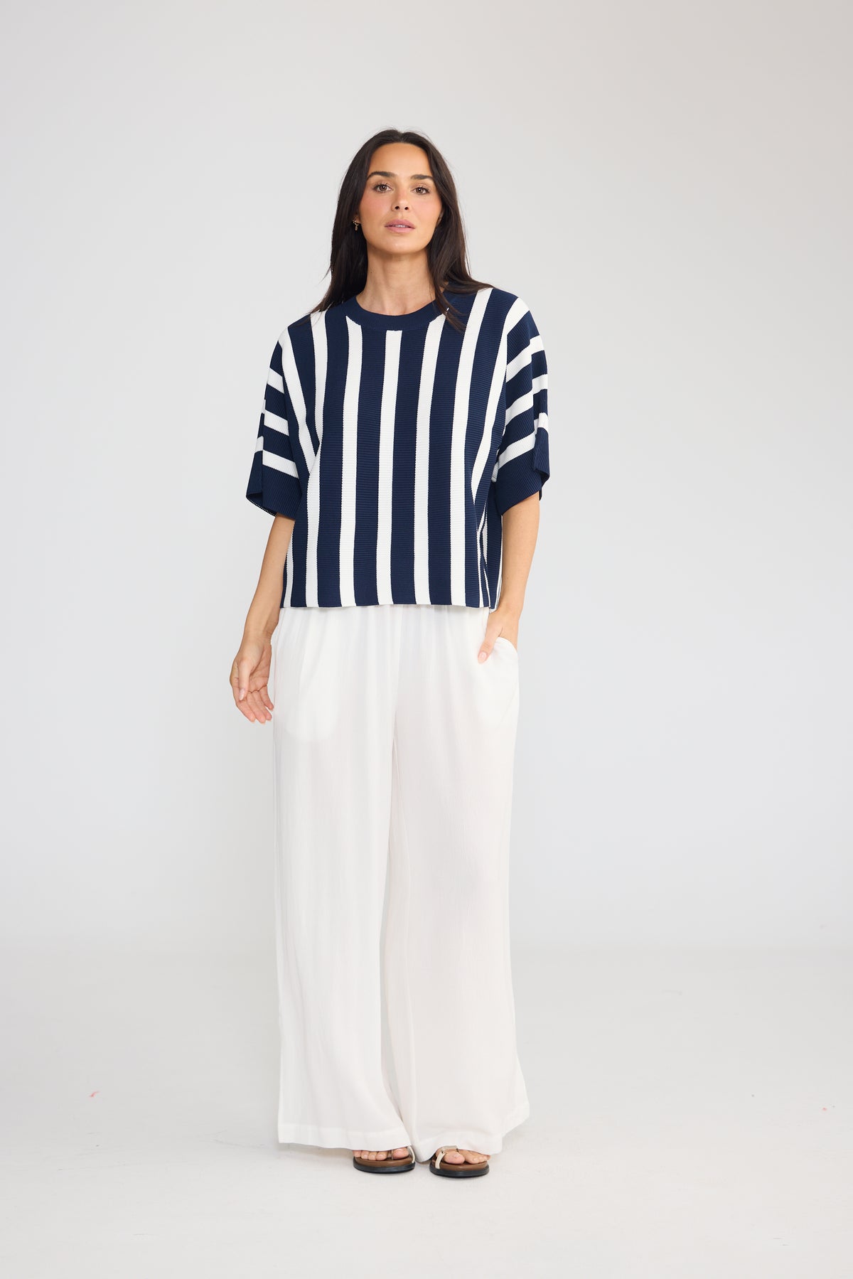 Taris Knit Top - Navy Stripe