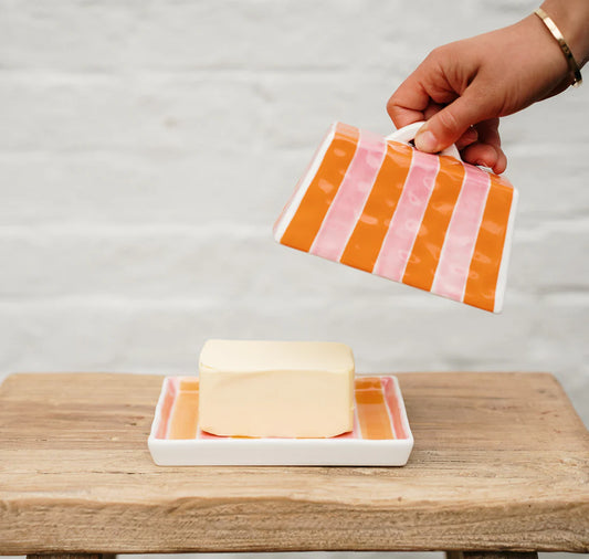 Butter Dish - Orange & Pink